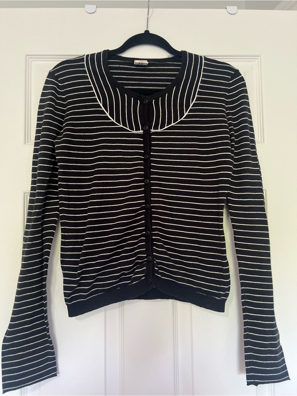 Addict Black and White Striped Button Cardigan 100% cotton